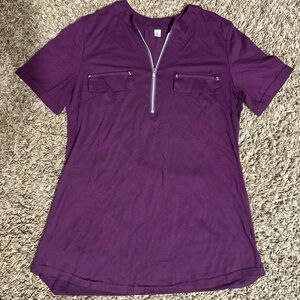 Purple Short Sleeve Top with Zipper